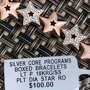 𝅺18K Rose Gold Sterling Silver PLT DIA Star 8” Bracelet NWT $100 Retail